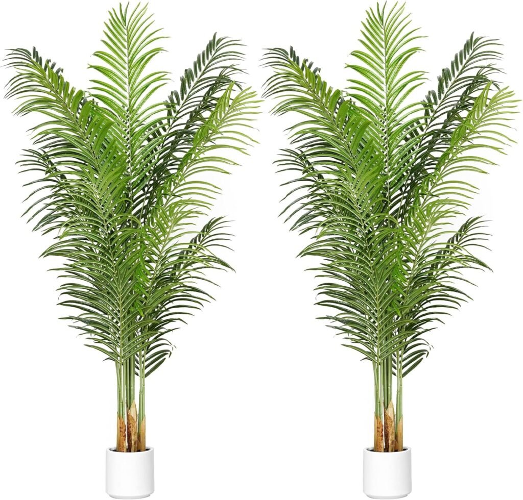 Artificial Palm Tree 6Ft Faux Silk Green Realistic Decorative Tall Fake Potted Plants Artificial for Bedroom Living Room Office Home Decor Indoor Outdoor