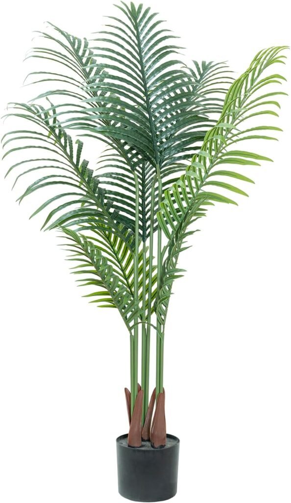 4FT Artificial Palm Tree Indoor Plant Tall Fake Tropical Paradise Palm Tree in Pot with Real Bark Design Faux Areca Palm Tree for Home Office Living Room Bedroom Farmhouse Modern Decor 1pcs