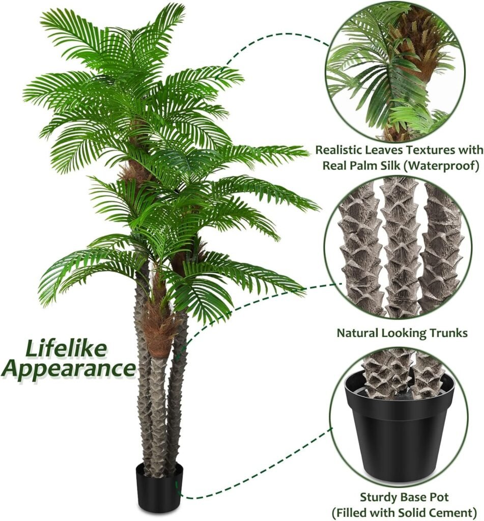 8.5ft Artificial Palm Tree 102in Triple Tropical Palm Fake Plant Tree Outdoor Indoor in Pot Large Palm Plants for Living Room Front Porch Patio Pool Garden Home Office Decor Green