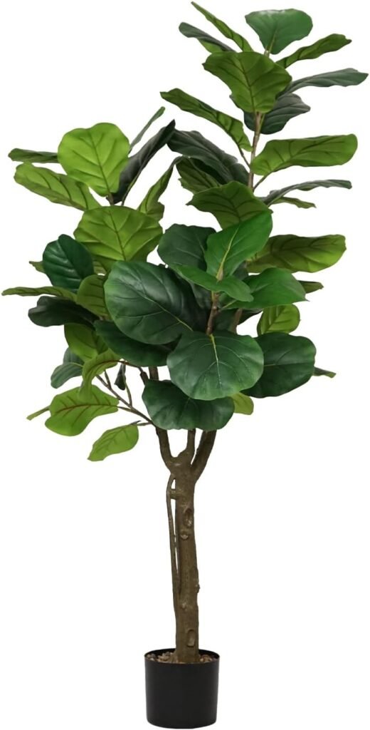 Fiddle Leaf Fig Tree Faux Plant Indoor, 5ft Faux Ficus Lyrata with 60 Leaves Fake Fig Tree for Home Decor Artificial Plant for Living Room House Office Housewarming Gift